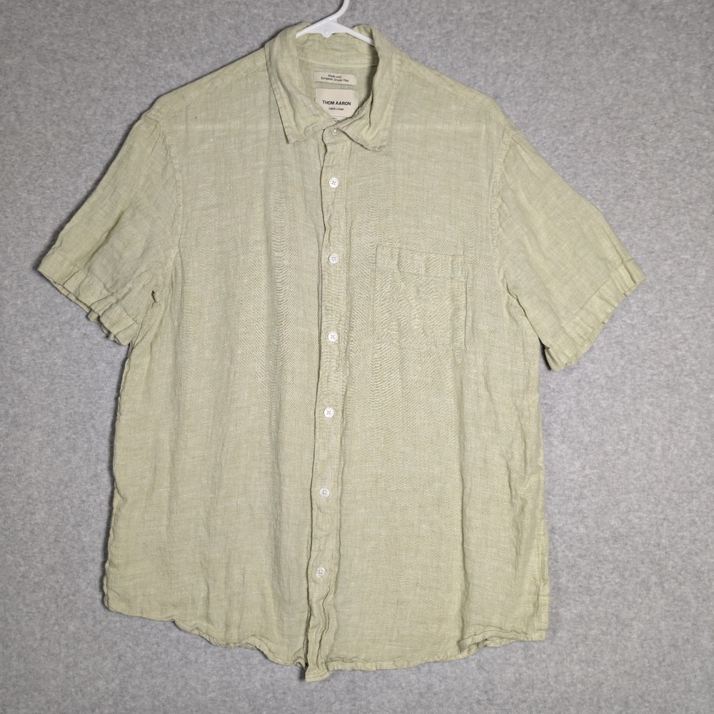 Thom Aaron Linen Shirt‎ Mens Large Light Green Minimalist Earthy European Flax